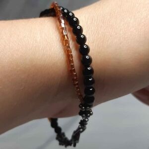 Black and Brown Beaded Sterling Silver Bracelet